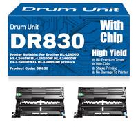 Unidad de Tambor de Imagen DR830 de Alto Rendimiento Compatible para Brother HL-L2400D HL-L2405W HL-L2420DW HL-L2460DW HL-L2460DWXL HL-L2865DW,2PC-Black