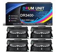 Unidad de Tambor DR3400 Compatible para Brother DR 3400 TN3430 50000 Páginas para HL-L5000D HL-L5200DW HL-L6400DW DCP-L5500DN MFC-L5750DW MFC-L5850DW MFC-L5900DW Impresoras,Black-4pack