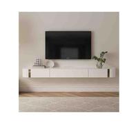 Unidad de TV Flotante Soporte flotante for TV montado en la pared for debajo de televisores, consola multimedia flotante con 2 cajones 1 gabinete, unidad de TV moderna de madera de caucho con mesa de