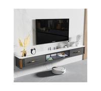 Unidad de TV Flotante Unidad de TV flotante debajo del televisor con gran espacio de almacenamiento, consola multimedia flotante de lujo moderna con puerta abatible de vidrio y escritorio Rock Plate,