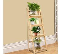 Unidad de Visualización de Estante de Escalera de 4 niveles: Estantería Rústica de Estantería Plegable Marrón con Bastidores de Almacenamiento de Flores de Plantas para Decoración del Hogar (WHITE)