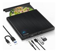 Unidad externa de CD/DVD USB 3.0 Tipo C Reproductor de CD/DVD con 2 puertos USB y salida de audio de 3,5 mm, grabadora de CD/DVD +/-RW ROM óptica