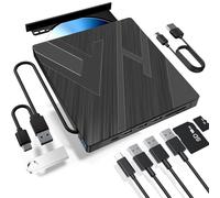 Unidad externa de CD, DVD, USB 3.0 y USB-C, grabadora portátil de DVD/CD +/-RW con lector de tarjetas SD/TF y 4 puertos USB, ultraplano, plug and play para PC, portátil, Mac, Windows 11/10/8/7/XP