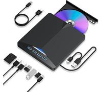 Unidad externa de CD y DVD 7 en 1, USB 3.0 tipo A y C, grabadora de CD/DVD RW ROM portátil con SD TF y 4 puertos USB, juegos, música, reproductor de DVD óptico delgado para laptop, MacBook Pro Air PC