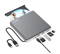 Unidad externa de CD y DVD, USB 3.0 y tipo C, portátil, grabadora de CD/DVD +/-RW ROM con SD/TF y 2 puertos USB, reproductor de DVD óptico delgado para laptop, Mac, MacBook Pro, Air, PC, Apple, iMac y