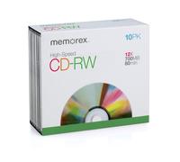 Unidades CD-RW Memorex de 700 MB y 80 minutos, 12X (paquete de 10 con estuches delgados)