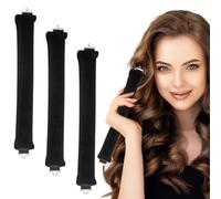 Unidades de rizos sin calor - Rizador de Pelo Sin Calor - Rulos durante la noche - Set de 3 rulos sin calor - diseño con gancho - apto para todo tipo de cabello - uso nocturno (negro)