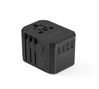 Unidapt Adaptador Enchufe De Viaje Universal - Enchufe Adaptador Internacional con 3 Puertos USB C y 2 Puertos USB A, Cargador de Pared Universal Todo en Uno para EU UK AUS USA China, Negro