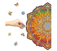 UNIDRAGON Puzle de madera original - Mandala Nascent Sun, 350 piezas, tamaño king 13 x 13' (33 x 33 cm) hermoso paquete de regalo, forma única para adultos y niños