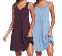 Uniexcosm Camisón de Mujer Algodon Camisones Mujer Sexy sin Manga Camisón con Tirantes Antideslizantes Cuello en V Ropa de Dormir Vestido Ligero y Suave para Hogar