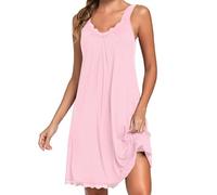 Uniexcosm Camisón de Mujer Algodon Camisones Mujer Sexy sin Manga Camisón con Tirantes Antideslizantes Cuello en V Ropa de Dormir Vestido Ligero y Suave para Hogar Rosa XXL