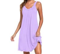 Uniexcosm Camisón de Mujer Algodon Camisones Mujer Sexy sin Manga Camisón con Tirantes Antideslizantes Cuello en V Ropa de Dormir Vestido Ligero y Suave para Hogar Púrpura XXL