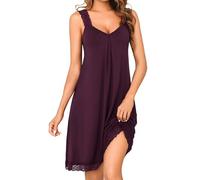 Uniexcosm Camisón de Mujer Algodon Sexy Camisones de Mujers Modal sin Manga Camison con Cuello en V Ropa de Dormir Vestido Ligero y Suave para Hogar A:Morado Oscuro XL
