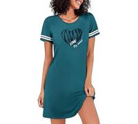 Uniexcosm Camisón de Mujer Verano Manga Corta Camisones Mujer Impresión de corazón Agodón Cuello Redondo Suave Elegante Ropa de Dormir Azul de Cobalto L