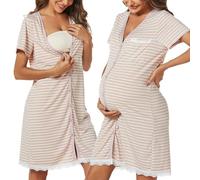 Uniexcosm Camisón Maternidad Lactancia, Camisones Embarazadas Algodon Manga Corta Camison Corto Encaje con Cuello en V Camisón Premamá Ropa para Dormir para Hogar A:Rosa L