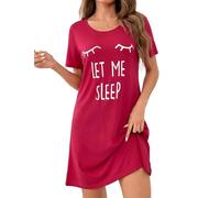 Uniexcosm Camisón Mujer Manga Corta Verano Camisones Mujer Impresión de pestañas con Cuello Redondo Suave y Linda Impreso Camison Vino Tinto-1 L