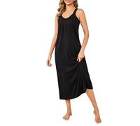 Uniexcosm Camisones de Mujer Largo Algodón Camisón de Mujer Sexy sin Manga Camisón con Tirantes Antideslizantes Cuello en V Ropa de Dormir Vestido Ligero y Suave para Hogar Negro M