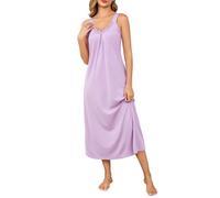 Uniexcosm Camisones de Mujer Largo Algodón Camisón de Mujer Sexy sin Manga Camisón con Tirantes Antideslizantes Cuello en V Ropa de Dormir Vestido Ligero y Suave para Hogar Púrpura XXL