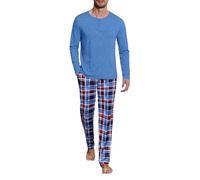 Uniexcosm Pijama Hombre Largo Invierno Algodon Conjunto de 2 Piezas Cuello Redondo Ropa De Dormir Top Manga Larga y Pantalones a Cuadros Azul Oscuro-1 M
