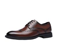 Uniform Formal Oxford Shoes for Men Vegan Leather Lace-up Breathable Non Slip Slip Resistant Low Top Rubber Sole Classic Wedding Party(Brown,43 EU)