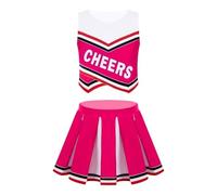 Uniforme de animadora for niñas, sin mangas, con estampado letras y falda plisada, ideal for fiestas carnaval(Hot Pink,16)