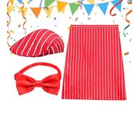 Uniforme de camarero de carnaval - Kit de disfraz de delantal ajustable a rayas rojas y blancas, de servidor retro | Traje de estilo comensal nostálgico, sombrero completo, pajaritas para even