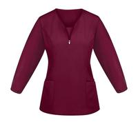 Uniforme de enfermera Top médico de manga larga for mujer, uniforme trabajo invierno y otoño for enfermeras cirujanos, blusa enfermera con cuello en V para mujer(Red,S)