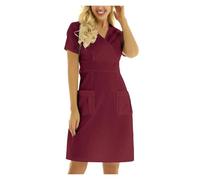 Uniforme De Enfermera Uniformes de trabajo de enfermera vestido de mujer de manga corta con cuello en V uniforme de trabajo sólido vestido de bolsillo de enfermería Para CosmetologíA Y AtencióN MéDica