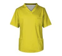 Uniforme de enfermería Verano for Hombre, Color Liso, Manga Corta, Cuello en V, for Trabajadores la Salud, Enfermeros, Trabajo, Blusa con Bolsillos(Yellow,S)