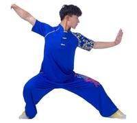 Uniforme de Kung Fu Master Milk Shreds, Camiseta de Taichi de Artes Marciales for Hombres, Manga Corta, Secado rápido para Tai Chi, Artes Marciales(Blue Suit,For Height 190cm)