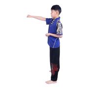 Uniforme de Kung Fu Master Milk Shreds, Camiseta de Taichi de Artes Marciales for Hombres, Manga Corta, Secado rápido para Tai Chi, Artes Marciales(Blue Top Black Pants,For Height 160cm)