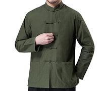 Uniforme de Tai Chi for hombre, traje Tang, ropa tradicional china Kung Fu, algodón y lino, manga larga(Grün,L XL)