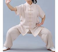 Uniforme De Tai Chi para Hombres Y Mujeres Verano Respirable Algodón Y Lino Manga Corta Ropa De Entrenamiento De Kung Fu De Artes Marciales Unisexo Ropa De Casa,002,M