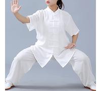 Uniforme De Tai Chi para Hombres Y Mujeres Verano Respirable Algodón Y Lino Manga Corta Ropa De Entrenamiento De Kung Fu De Artes Marciales Unisexo Ropa De Casa,004,L