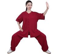 Uniforme de Tai Chi para Mujer, Traje Tradicional Chino de Kung Fu, Ropa de Artes Marciales de Manga Corta para Meditación Zen, Wing Chun/Uso Diario en Casa,Winered-L