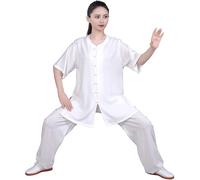 Uniforme de Tai Chi para Mujer, Traje Tradicional Chino de Kung Fu, Ropa de Artes Marciales de Manga Corta para Meditación Zen, Wing Chun/Uso Diario en Casa,White-M