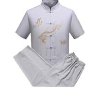Uniforme de Tai Chi Traje de Kung Fu Tang con Bordado dragón, ropa artes marciales Wushu, Tai Chi manga corta para Kung Fu(Grey,XXL)