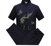 Uniforme de Tai Chi Traje de Kung Fu Tang con Bordado dragón, ropa artes marciales Wushu, Tai Chi manga corta para Kung Fu(Black,XXL)