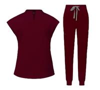 Uniforme Enfermera Camiseta de Manga Larga for Mujer, Uniforme for Enfermera y médico, túnicas for clínica Cuidado la Piel SPA(Burgundy,S)