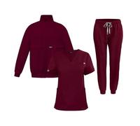 Uniforme Enfermera Conjunto de 3 piezas uniforme médico y enfermería, pantalones sencillos con más bolsillos, for spa(Burgundy,XXL)