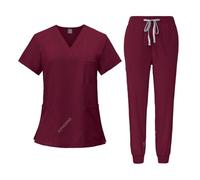 Uniforme Enfermera Conjunto de uniforme médico, tops elásticos con bolsillo, enfermera, cirugía, ropa trabajo for salón belleza(Wine Red,S)