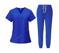 Uniforme Enfermera Conjunto de uniforme médico, tops elásticos con bolsillo, enfermera, cirugía, ropa trabajo for salón belleza(Royal blue,XXL)