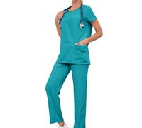 Uniforme Enfermera Conjunto médico de Enfermera for Mujer, Manga Corta, Multicolor, con Bolsillo en Contraste, Pantalones Largos, Ropa Trabajo Profesional acogedora médica para Mujeres(Light Blue,M)
