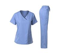 Uniforme Enfermera Conjunto médico de Enfermera for Mujer, Pantalones Largos Manga Corta con Cuello en V, Ropa Trabajo Profesional acogedora médica para Mujeres(Light Blue,M)