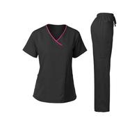 Uniforme Enfermera Conjunto médico de Enfermera for Mujer, Pantalones Largos Manga Corta con Cuello en V, Ropa Trabajo Profesional acogedora médica para Mujeres(Black,M)