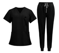 Uniforme Enfermera Conjunto médico Unisex de Manga Corta y Secado rápido: Uniforme Trabajo Dental hospitalario 2 Piezas for médicos Enfermeras(Black,XL)