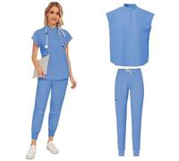 Uniforme Enfermera La Ropa médica for los Uniformes de la Enfermera Las Mujeres friega el Uniforme sólido Unisex Determinado del Desgaste Trabajo Hospital(Blue,L)