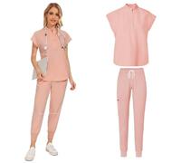 Uniforme Enfermera La Ropa médica for los Uniformes de la Enfermera Las Mujeres friega el Uniforme sólido Unisex Determinado del Desgaste Trabajo Hospital(Pink,S)