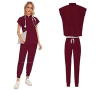Uniforme Enfermera La Ropa médica for los Uniformes de la Enfermera Las Mujeres friega el Uniforme sólido Unisex Determinado del Desgaste Trabajo Hospital(Wine Red,XXL)