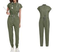 Uniforme Enfermera Mono de Enfermera for Mujer, Cuello levantado, sin Mangas, cordón en la Cintura, Uniforme médico con múltiples Bolsillos, Ropa Trabajo for el Cuidado Salud para Mujeres(Green,M)